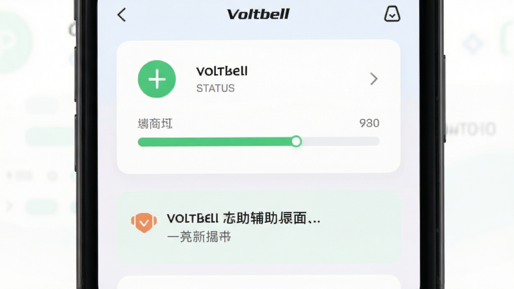 ����Ϊ Voltbell �豸״̬�������棬����Ϊ�ֻ���Ļ��д����չʾ���Ű�ͻ��״̬��Ƭ����ʾ��Ϣ�����Ϊ��ˬǳɫ��ƽ��ƣ�ϸ�ڰ���״̬ͼ�ꡢ����������ʾ�������򣬻��ʸ��壬����ɾ����޶���Ԫ��