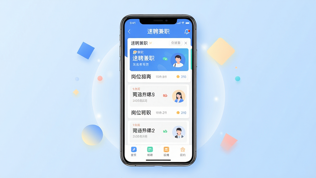 ��������Ϊһ�����������ֻ�����Ļ��չʾ��Ƹ��ְӦ�õ������棬������λ�б���Ƭ�����ͼ�ꣻ���ֲ��þ��й�ͼ���ֻ����ڻ������룬����Ϊǳ��ɫ���䣻�Ű����ֻ���Ļ���������ɼ�����Χ��׺���ļ���ͼ������͹��Σ����Ϊ�ִ���ƽ��UIչʾ���ϸ����ͻ������Ԫ����Ʒ�Ʊ�ʶ����Ƹ��ְ����������������������ɾ��޶���Ԫ��