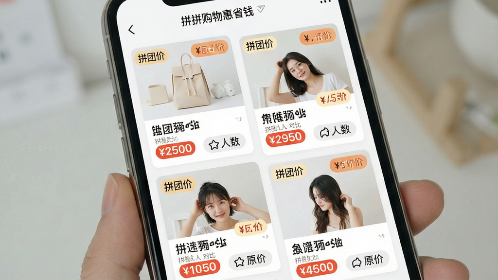 һ��Ӧ�ù���չʾͼ������Ϊ�ֻ���Ļ�е�ƴ����Ʒ�ٲ������棬��������Ʒ��Ƭ�������У�ÿ�ſ�Ƭ������Ʒͼ�����ơ�ƴ�ż���ԭ�۶Աȱ�ǩ������Ϊ˫�����񣬷������ǳɫ��ϸ�ڰ����۸������ƴ������ͼ��������ǩ�����������ɾ��޶���Ԫ�أ���Ļ�Ϸ������������ơ�ƴƴ�����ʡǮ������