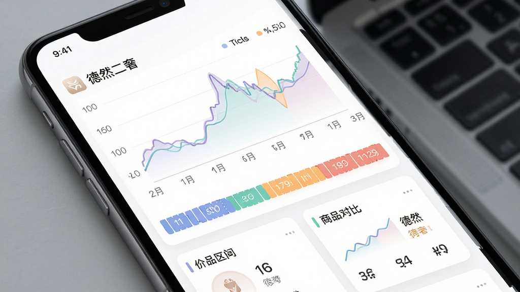 手机应用内展示价格走势与行情参考图表,界面中包含折线图、价格区间条和商品对比卡片,布局为图表在上、卡片在下的纵向结构,风格为数据可视化简洁风,细节包括折线流畅、配色柔和、数字清晰可读,画质高清,画面干净整洁,屏幕中带有“德然二奢”标识