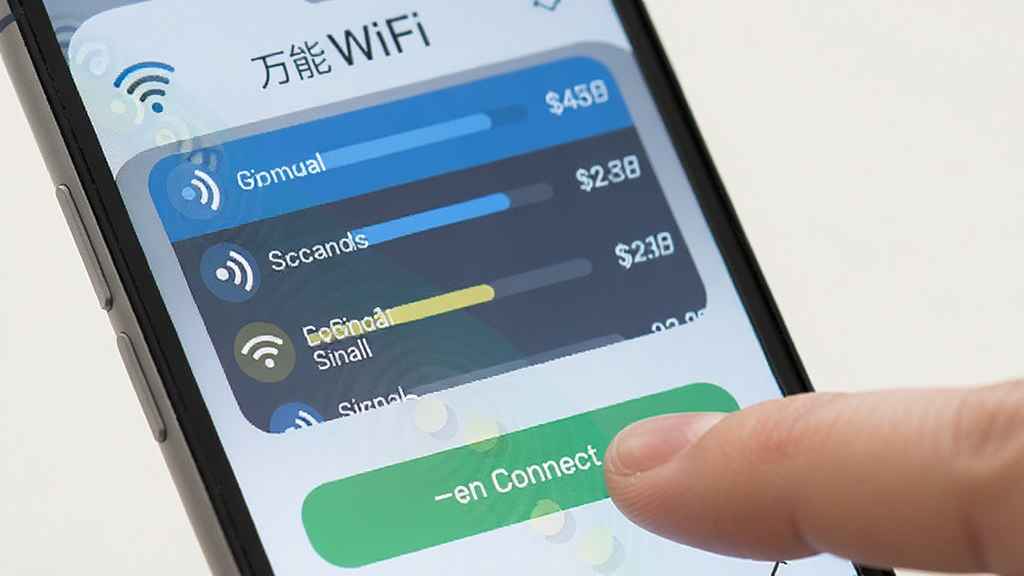 һ���ֻ���Ļ��д������������WiFi��ֱ����������ɨ���ܱ�WiFi���б����ź�ǿ�����У���ָ�����һ�����Ӱ�ť����������������ƽ����Ʒ��ϸ�����������ʸɾ����޶���Ԫ��
