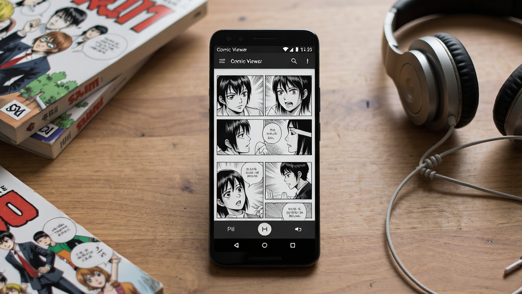 һ��չʾ��׿�ֻ��Ķ�����������ͼƬ������Ϊ�ֻ���Ļ����ʾ Comic Viewer �����������Ķ����棬�����г��������������ָ��뷭ҳ�ؼ����������ֻ����з�����ľ�����棬�Ա�ɢ�伸����������һ���������Ű���������ӽ�ͻ���������棬���Ϊ��ˬ�ִ������ֲ�Ʒ��Ӱ��ϸ�ڰ�����Ļ�߹⡢�����Ӱ���������������ʸ��塢�ɾ����޶���Ԫ��
