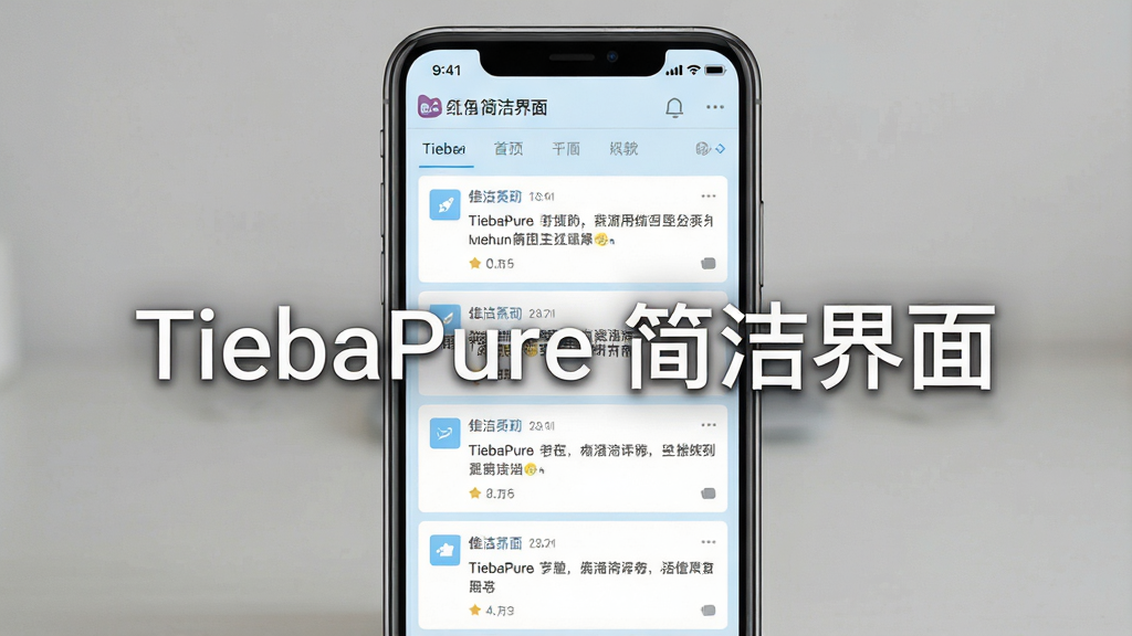 ����Ϊһ���ֻ�չʾ������ҳ���棬����Ϊ�ֻ����С������������б��������С�����������ͼ�꾫���Ű���öԳ�ʽ��ͼ�����Ϊ�ִ���ƽ�� UI ��Ʒ磬ϸ���Ͻ�����ɫ�԰�ɫ��ǳ��Ϊ����ͼ��������ࡢ���ӿ�Ƭ�����ȣ���������������ɾ����޶���Ԫ�أ�ͼƬ�д����֡�TiebaPure �����桱