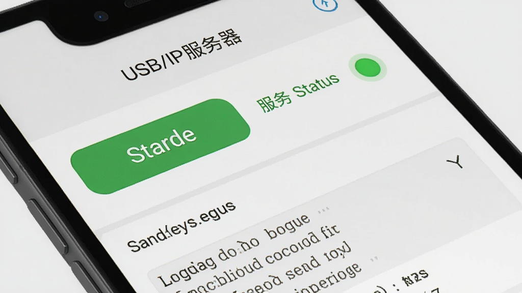 �ֻ���Ļ��д����ʾ��USB/IP ��������Ӧ�������棬����������Ŀ��������ť������״ָ̬ʾ�ƺ�������־���򣬱���Ϊ�ɾ���ǳ��ɫ������ƽ�������ּ�࣬ϸ�����������ʸɾ����޶���Ԫ��
