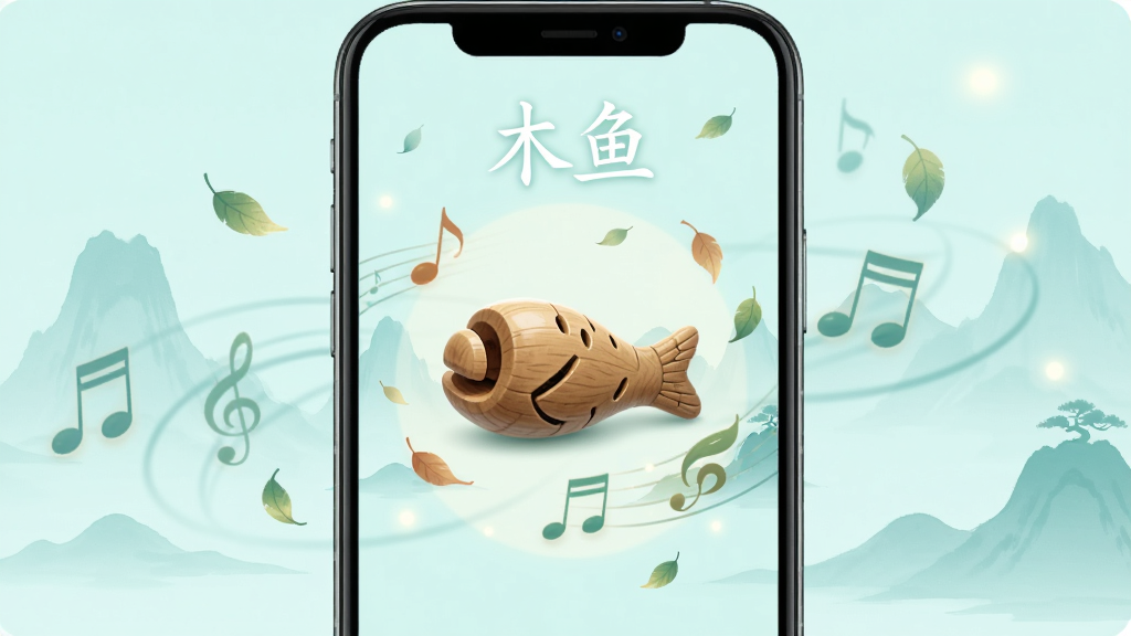 �ֻ���Ļ��ʾľ��Ӧ�ý��棬����Ϊ����ɫɽˮ��Ӱ����Ļ����һֻľ�㣬����Ư����������Ҷͼ��������Ϊľ����С��������ƣ����Ϊ���¹���廭��ϸ�ڰ���Զɽ������Ʈ���ҶƬ�����Ч�������ʸɾ��������޶���Ԫ�أ�ͼƬ����ʾ���֡�ľ�㡱