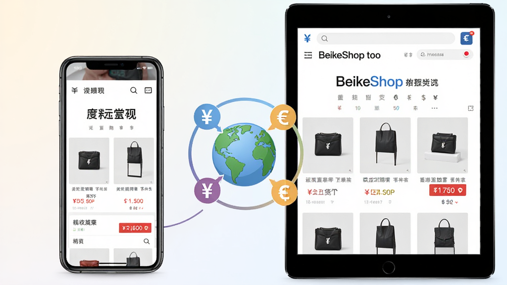һ��չʾBeikeShop�����Զ���ҹ��ܵ�ʾ��ͼ������������һ�������ֻ���һ̨ƽ����Բ���չʾͬһ���̳�ҳ�棬�ֻ���Ļ��ʾ���Ľ���������Ҽ۸�ƽ����Ļ��ʾӢ�Ľ�������Ԫ�۸�����֮���õ���ͼ������ҷ��Ż������ӣ�����Ϊǳɫ���䣬���Ϊ�ִ���ԼUIչʾ�磬ϸ����ͻ��������������ҷ��ŵ������Աȣ����ʸ��壬����ɾ�����