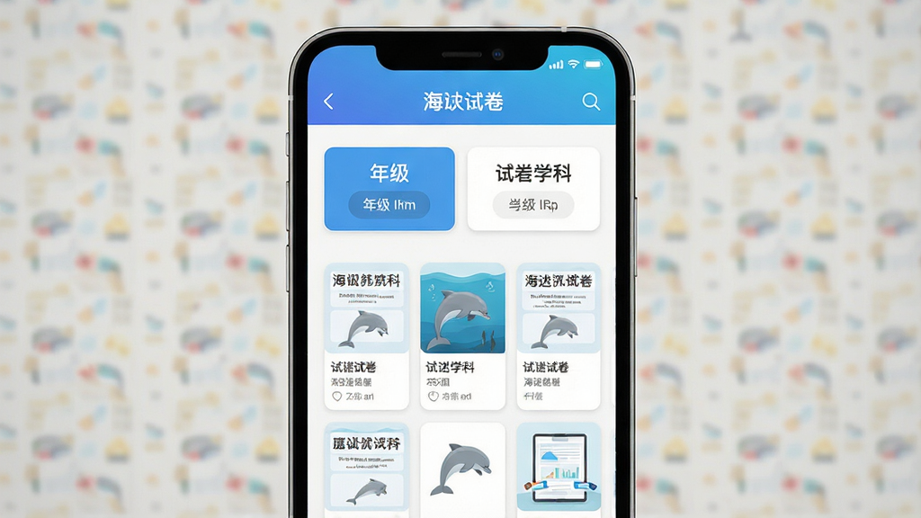 һ���ֻ���Ļչʾ�����Ծ�Ӧ�������棬����Ϊ��ɫ���䵼�������м�Ϊ�꼶ѧ��ɸѡ��Ƭ���·�Ϊ�Ծ��б�����ͼ�����岼�ָɾ����࣬��ƽ��UI���ϸ�����������ʸɾ����޶���Ԫ��