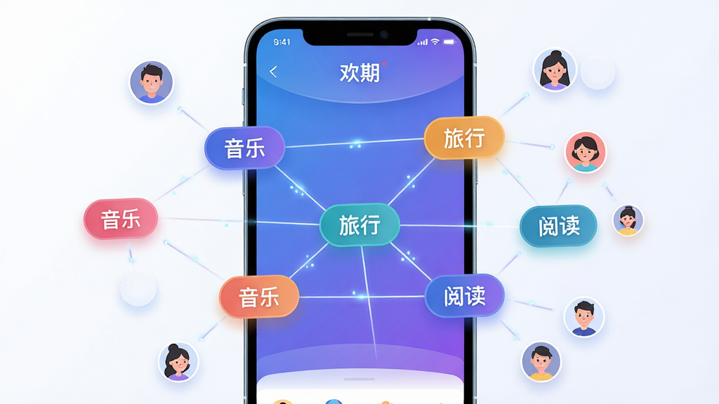 ��������Ϊ�����ڡ�Ӧ���ڵ���Ȥƥ����棬��Ļ������ʾ�����ɫ��Ȥ��ǩ�硰���֡������С����Ķ�������ǩ֮����ϸ�����ӳ���״�ṹ����ΧƯ���Ŵ����û���Сͷ�񣻲���Ϊ�ֻ����У���ǩ����������ɢ�����Ϊ�Ƽ��б�ƽ�廭����ɫ�����Ͻ������ɫΪ����ϸ���ϱ�ǩ���������������ߴ���΢��Ч�������ʸ��壬����ɾ��޶���Ԫ��
