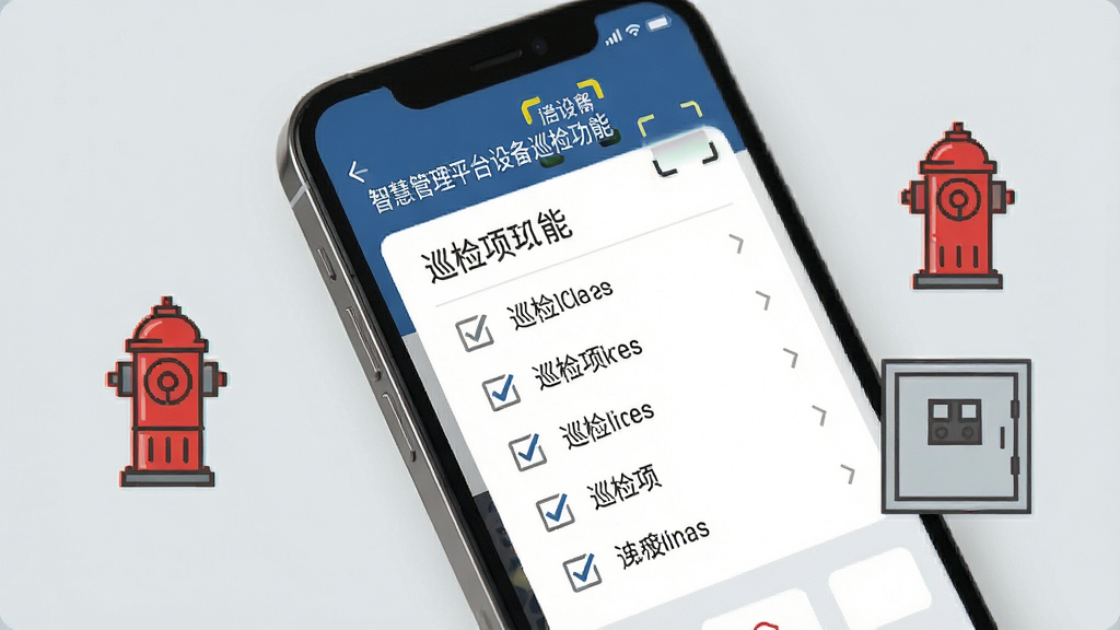 �ǻ۹���ƽ̨�豸Ѳ�칦��չʾ������Ϊ�ֻ���Ļ��д����ʾ�豸��ά��ɨ������Ѳ���ѡ�б�����Ļ��������˨�������ļ�Լͼ�꣬����Ϊǳ��ɫ�������רҵ�Ͻ����Ű����������ʸɾ����޶���Ԫ��