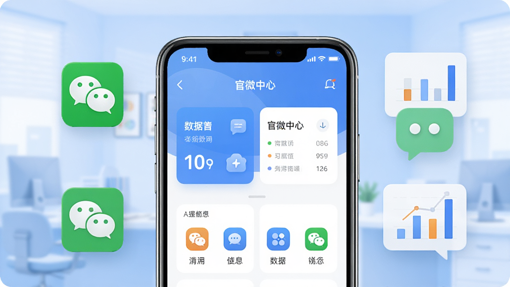 �������ķ���һ�������ֻ�����Ļ��ʾ��΢����Ӧ�������棬����������ݿ�Ƭ�빦��ͼ�꣬�ֻ���Χ����΢�Ź��ں�ͼ�ꡢ��Ϣ���ݡ�ͼ��Ԫ�أ�����Ϊǳ��ɫ����칫������������ִ���ƽ����ϸ�ڰ����ֻ��߿�߹⡢ͼ����Ӱ����͹��ߣ����������ɾ����޶���װ��Ԫ��