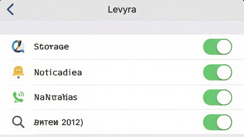 һ���ֻ�Ӧ��Ȩ�����ý���ʾ��ͼ��������ʾ��Levyra����Ȩ�޹���ҳ�������洢��֪ͨ�ȿ��������Ϊ�����б������Ϊϵͳ����ԭ���磬ϸ�ڰ���Ȩ��ͼ���뿪��״̬�����������ɾ����޶���Ԫ��