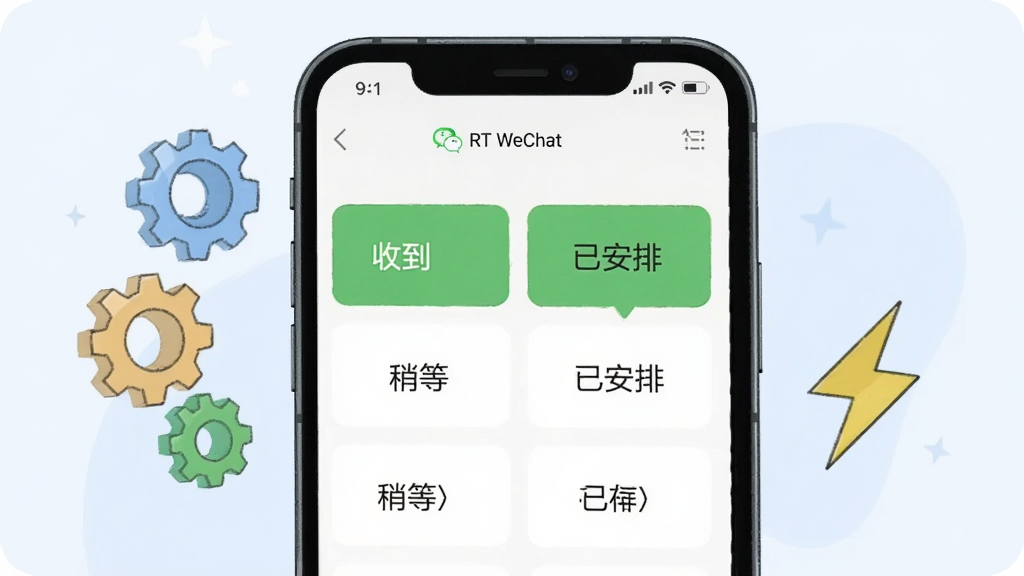 ����������һ���ֻ�����Ļ��ʾ��RT WeChat���Ŀ�ݶ���༭���棬�������ж�����￨Ƭ����Ƭ��д�С��յ������Եȡ����Ѱ��š������֣��ֻ��Ա�Ư���ų���ͼ�������ͼ�꣬����Ϊ��ƽ��UI�廭���ǳ�����������ּ�࣬ϸ�����������ʸ���