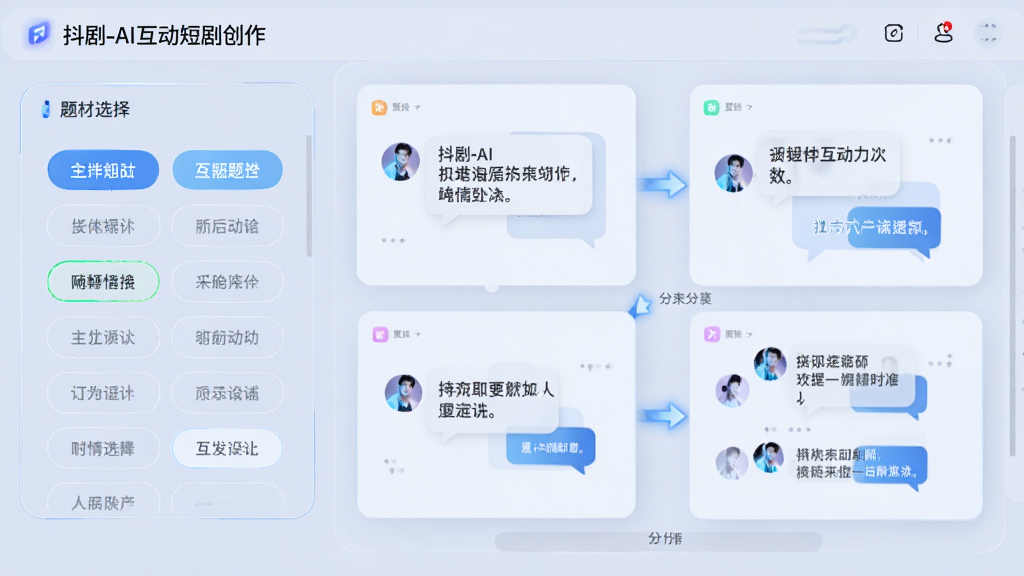 ����չʾ������-AI�����̾紴������AI�籾���ɽ��棬���Ϊ��ı�ǩѡ�������Ҳ�չ�����ž����֧��Ƭ����Ƭ���������������ͷ���ӣ�������ÿƼ���ǳɫ�����񣬲��������Գƣ�ϸ�ڷḻ�����ʸɾ���������Ԫ��