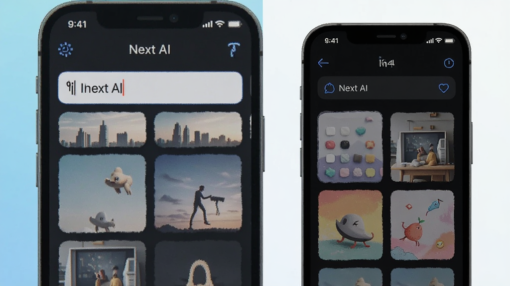 һ��չʾ Next AI ͼ�����ɹ��ܵ�ͼƬ���������ֻ���Ļ��ʾ��������������ɵ�ʾ��ͼƬ����ͼ�����������Next AI����ʶ��������ƫ���⹤����Ӧ�ã���ɫ���£��������������ּ��