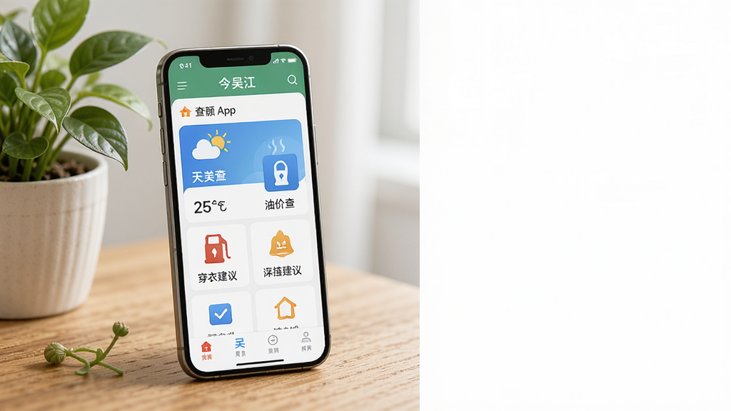 һ��չʾ���⽭App��������ܵ�AI��ͼ����������Ϊһ���ֻ���Ļ��ʾ���⽭App���������ҳ�棬ҳ����������������ѯ���ͼ۲�ѯ�����½����ͼ��ģ�飬�ֻ�������ľɫ�����ϣ��Ա���һ����ֲ������Ϊ�ֻ������Ҳ����ף����������Ȼ��ϸ�ڷḻ�����ʸɾ����޶���Ԫ��
