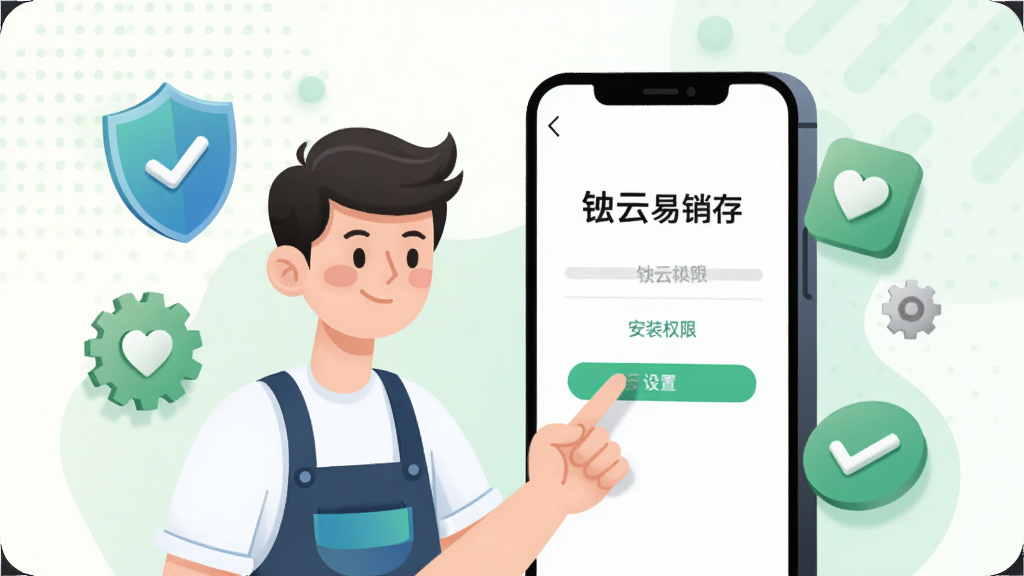 ����������һ���ֻ���Ļ��ʾ��ҿ�������桱�İ�װȨ�����ý��棬�Ա���һλ��ͨ�����������������ָ�����Ļ���ֻ���Χ�����Ŷ��ơ�������Թ�ͼ�꣬����Ϊǳ��ɫ���ɫ���ļ��ռ䣬���ֲ�����������Ҳ��ֻ������ҹ�ͼ���Ű����ʣ����Ϊ��ƽ��ʸ���廭��ϸ��������������ɡ�ͼ��Բ�����ʸС�������ϸ΢�ĵ�״���������ʸ���ɾ��޶���Ԫ��