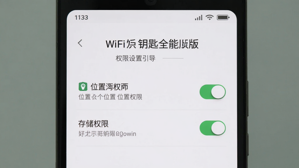 һ����׿�ֻ�չʾWiFiԿ��ȫ�ܰ��Ȩ����������ҳ�棬�������λ��Ȩ����洢Ȩ�޵Ŀ���ѡ�����Ϊǳɫ����񣬻��������ɾ����޶���Ԫ��