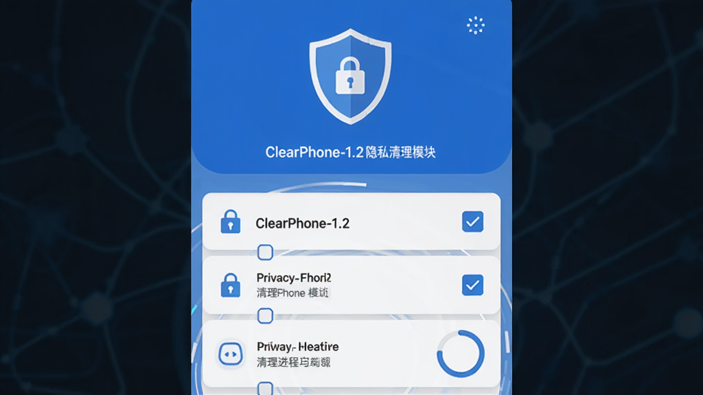 ����ΪClearPhone-1.2��˽����ģ����棬����Ϊ����ͼ������Ϸ��б��·����Ű��������У����Ϊ��ȫ�Ƽ�����ɫ��ƽ��ƣ�ϸ�ڰ�������ͼ�ꡢ��˽��Ŀ��ѡ���������Ȼ������ʸ���ɾ��޶���Ԫ��