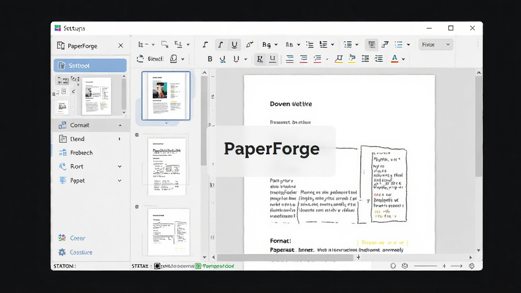 PaperForge ����������չʾ������Ϊ���з��õ������������ڣ����ֲ�����๦�ܵ��������Ҳ��ĵ��༭Ԥ�������Ű�ɾ����룬���Ϊ�ִ���Լ��ǳɫϵ�칫�������棬ϸ�ڰ����ĵ�����ͼ����ʽ��������״̬��ʾ����������������������ɾ����޶���װ��Ԫ��