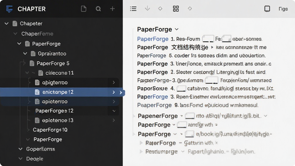 PaperForge �ĵ��ṹ�������棬����Ϊ�����״�½��б����Ҳ�����������������Ϊ����˫���ṹ���Ű��η��������Ϊ���ż�����ĵ��������棬ϸ�ڰ����㼶�۵���ͷ���½ڱ�������ѡ��״̬����������������ɾ����޶���װ��