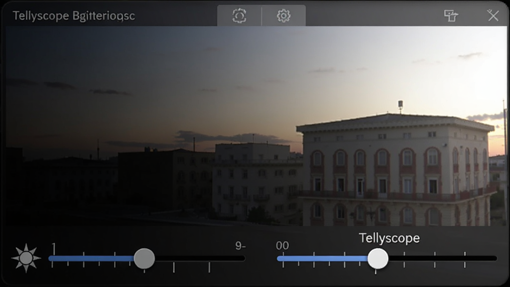 Tellyscope ���ȵ��ڽ��棬��Ļ����ʾ�ƻ�Զ���Ľ����������·���������ԱȶȻ��ˣ������ƫ���𽥱��������Ϊ������ʾͼ��ϸ�ڰ������˿̶���ʵʱԤ������������
