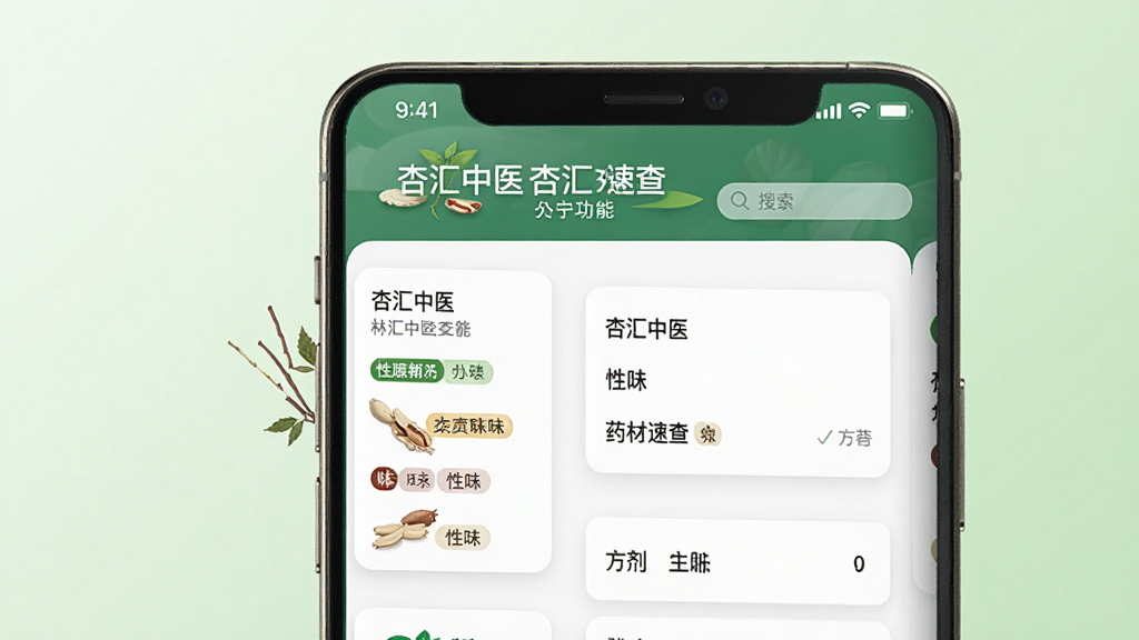 һ�����ӻ���ҽ��ҩ���ٲ鹦�ܵĽ���ʾ��ͼ������Ϊ�ֻ���Ļ��ʾҩ�Ŀ�Ƭ�뷽���б�������Ϊ�ֻ�������д������Ϊǳ��ɫ���䣬�Ű�ͻ����Ƭʽ��Ϣ�����Ϊ�ִ�ҽ�Ʒ磬ϸ�ڰ���ҩ��Сͼ����ζ��ǩ������������������������ɾ����޶���Ԫ��