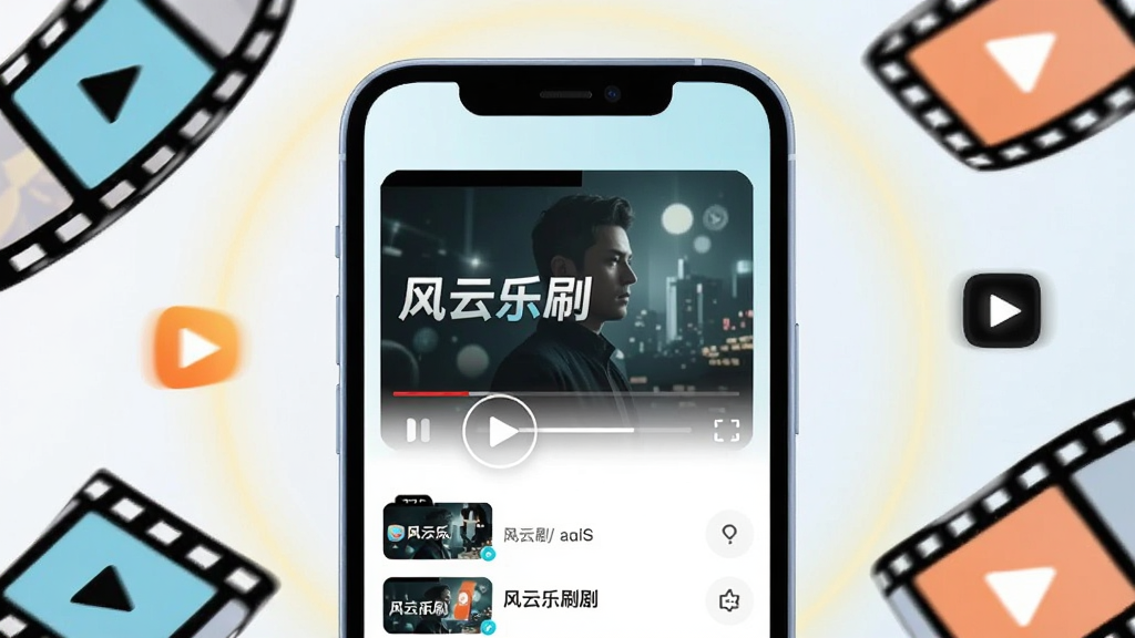 ��������Ϊһ�����������ֻ�����Ļ��չʾ�̾粥�Ž��棬���������Ƶ���桢���Ű�ť��缯�б�������Ϊ�ֻ����з��ã���Χ��������Ӱ�ӽ�ƬԪ���벥��ͼ�ꣻ�Ű��࣬�ֻ���Ļ���������ɼ������Ϊ�ִ���ƽ�������Ʒչʾ�磬ɫ��������ˬ��ϸ�����ֻ��߿�Բ����Ļ������Ϊ��������ˢ������������͹��Σ����ʸ��壬�ɾ��޶���Ԫ��
