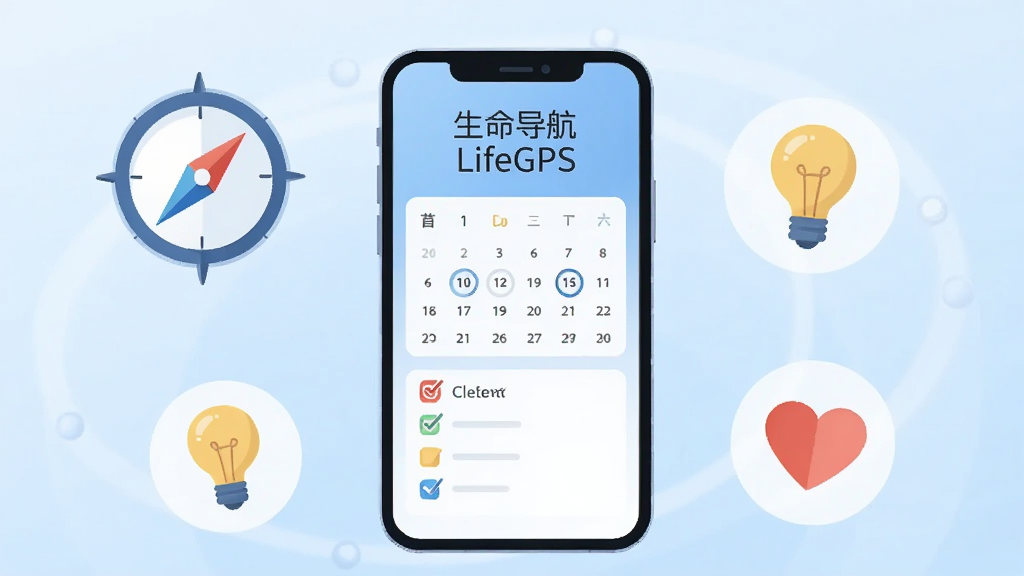 画面中央放置一部智能手机,屏幕显示简洁的日历与目标清单界面,顶部标题文字为