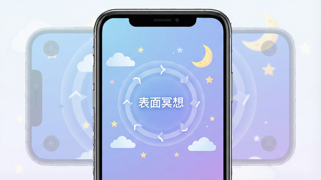 һ��չʾ����ڤ��APP��������ֻ�����ͼ�������������ֻ���Ļ����Ļ�ڳ�����͵Ľ�������ɫ�������м���Բ�κ������������͡�����ڤ�롱���ֱ�ʶ����Χ�������ƶ䡢���������ǵļ�Լ�廭Ԫ�أ����岼�־��жԳƣ��������������ϸ��������ڤ��Ӧ�õ�������Χ�����������ɾ����޶�������Ԫ��