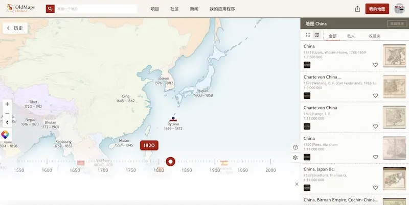 OldMapsOnline��ʷ��ͼ�������İ���Ѳ�ѯ��� ��ʷ��ͼ�Աȹ���