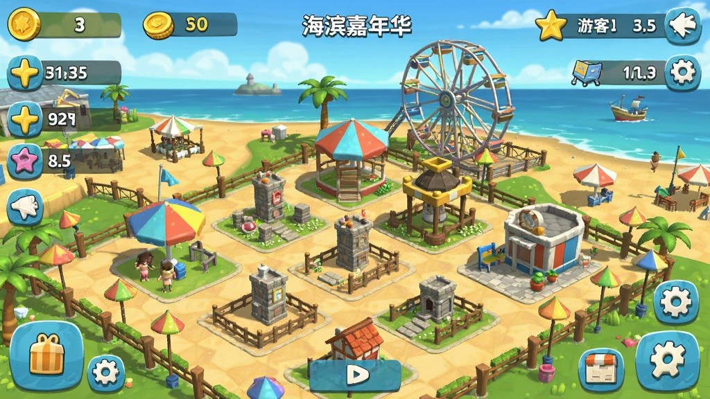 �������껪 ��Ϸ�ھ�Ӫ���棬չʾ��ҹ�����Դ��������ʩ�Ľ�ͼ���н�ҡ��ο�������UIԪ�أ�����Ϊ������԰��������������