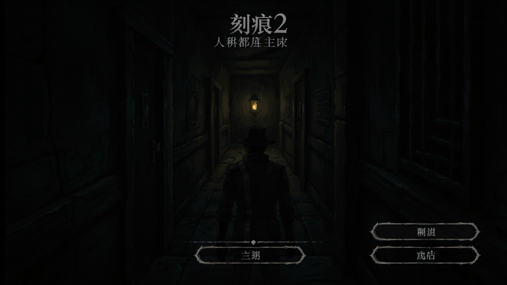 �̺�2 �������ͼ���ڰ���񣬽�ɫվ�ڻ谵�������У�ǰ����΢���ƹ⣬������ʾѡ�ť����Χѹ������