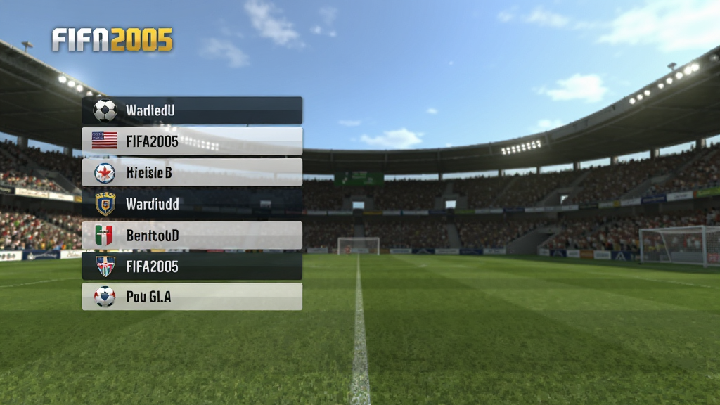FIFA2005 �������ͼ��չʾ��Ϸ�˵������ѡ����棬������дʵ�����򳡱���������������4K����