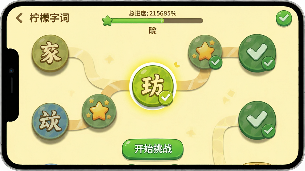 ���壺�����ִ�APP�Ĵ��عؿ�ҳ�棬��Ļ��ʾ����ؿ�ͼ��ͽ��ȡ����֣��ؿ���·��ͼ��ʽ���֣���ǰ�ؿ���������ɹؿ��жԹ���ǡ��Ű棺�ؿ�ͼ��ΪԲ�Σ����к��ֻ����ǣ��ײ��С���ʼ��ս����ť����񣺿�ͨ���ɫ�����ޣ�����Ϊ����ɫ��ϸ�ڣ�ͼ������ӰЧ����������ʾ�ܽ��Ȱٷֱȣ���ťΪ��ɫ�����ʣ����壬������ã��ɾ��޶���Ԫ�ء�
