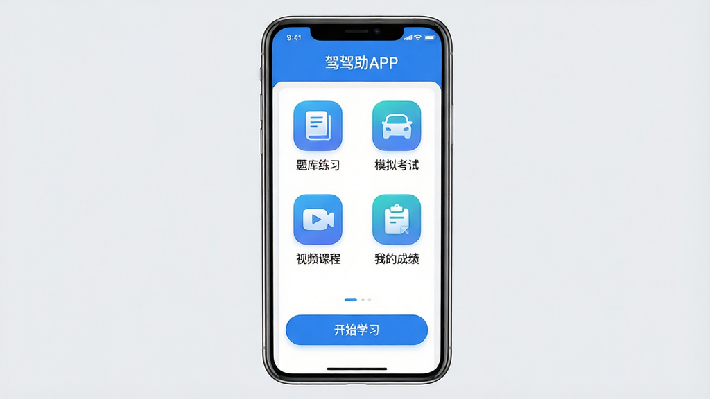 ���壺�ݼ���APP�����ͼ��չʾ��ҳ����ģ�飬�����������ϰ������ģ�⿼�ԡ�������Ƶ�γ̡������ҵĳɼ�����ͼ�꣬��������ɫ�Ͱ�ɫΪ��ɫ�������ּ�����ˡ��Ű棺�ֻ���Ļ���У��������ף�ͼ���������룬�·��С���ʼѧϰ����ť����񣺱�ƽ����ƣ�ɫ�����£��ִ���ǿ��ϸ�ڣ�ͼ����н���Ч������������������Ϊ����ɫ�����ʣ����壬�ɾ����޶���Ԫ�ء�