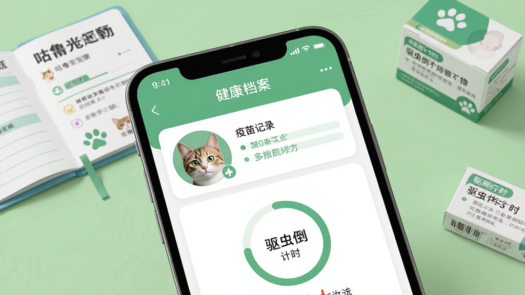 �ֻ���Ļ��д����ʾ�������APP�ġ�����������ҳ�棬�����г���è��ͷ�������¼�������浹��ʱԲ����������ǳ��ɫ���ɾ���Լ�������������ֻ�����Χɢ���ų������籾������ҩ�С�����ƽ�����дʵϸ�ڣ����������ɶ�������ϸ�壬�޶���Ԫ�ء�