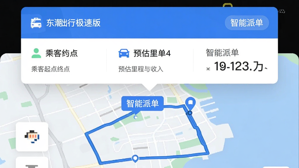 ͼƬ����Ϊ�������м��ٰ�App�ڵ��ɵ������ͼ��չʾһ�ŵ����Ķ�����Ƭ�������˿�����յ㡢Ԥ����������롣�����϶�����Ƭ���ڻ����Ϸ����·�Ϊ�Ŵ�ĵ�ͼ·�ߡ�����ƽ������ɫ����ɫ�Ͱ�ɫΪ����ϸ�ڱ�ע