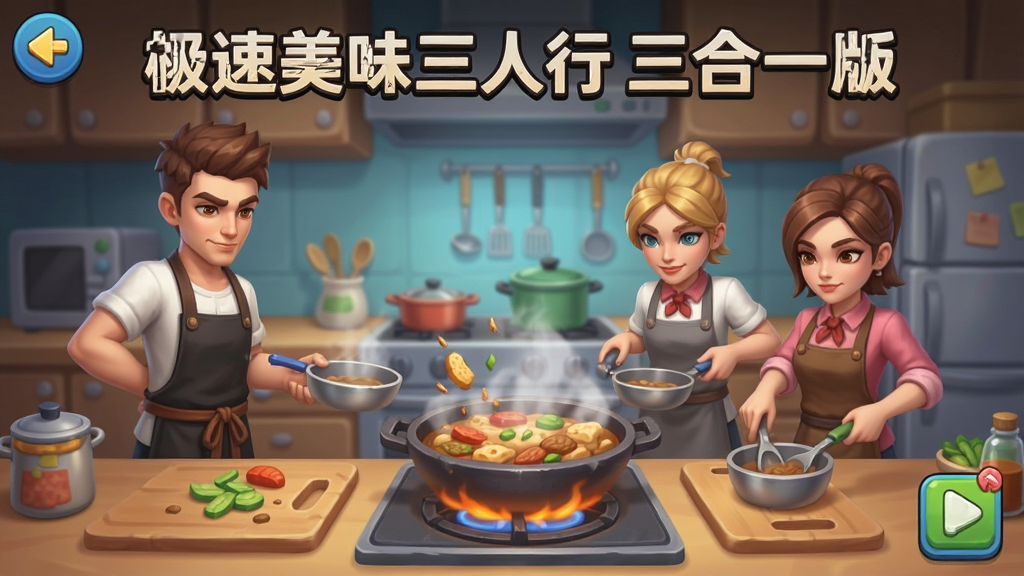 极速美味三人行三合一版 游戏玩法展示 角色合作烹饪场景