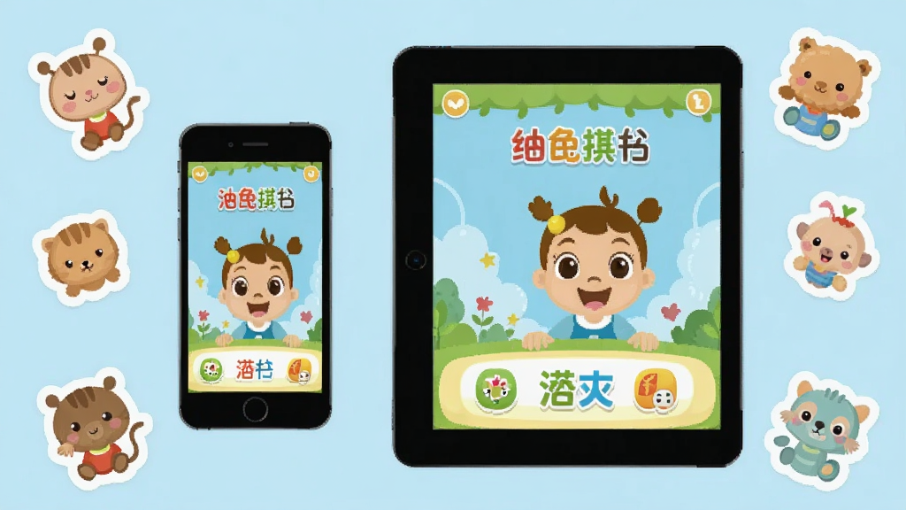 һ���ֻ���ƽ�岢�Űڷŵ�ͼƬ����Ļ�϶���ʾ�ű�����ʿӢ��Ľ��棬��Χ�пɰ��Ŀ�ͨ��ֽ�������ǵ���ɫ��������£���ƽ����ƣ�ϸ���������ɾ��޶���Ԫ�أ��ʺ϶�ͯӦ��ʹ�ó���ͼ��