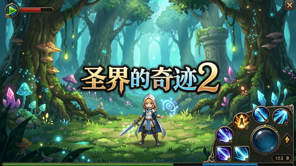 ʥ����漣2 �������ͼ��չʾ��ɫվ����ħ��ɭ���У�UI���������������������½ǣ����羫����ɫ��������������÷����Ϸ���ơ�ʥ����漣2����ʾ�ڻ�������