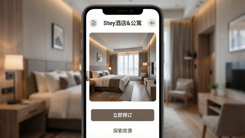 ���壺һ����Ϊ��Stey�Ƶ�&��Ԣ�����ֻ�Ӧ�ó�����棬չʾ���ִ���Լ���ľƵ�ͷ��빫Ԣ�ڲ����������֣�����չʾ��Դ��Ƭ���ײ����С�����Ԥ������ť���Ű棺��������������ͼ���������򡣷���ִ�����Լ���߶ˣ�ɫ����ů��ɫ��ľɫΪ����ϸ�ڣ������Ϸ���ʾ��Stey�Ƶ�&��Ԣ���������·��С�̽����Դ��ָ�������������ɾ����޶���Ԫ�أ����ʸ��塣