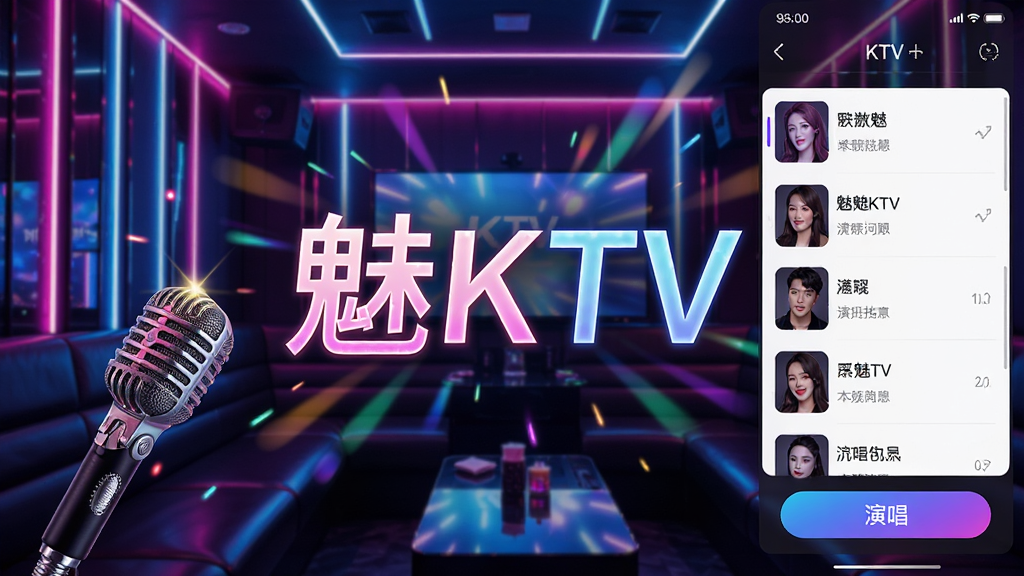 ����һ����KTVӦ��������Ԥ��ͼ������������ʾ����KTV��Ʒ������������Ϊ�޺��װ�ε��ִ�KTV���ᣬ��˷����ɫ��ߵ�׺������Ԫ�ذ��������б����ݳ���ť���������������ʱ�ж��У�ϸ�ڷḻ�����ʸ��壬�ɾ��޶���Ԫ��