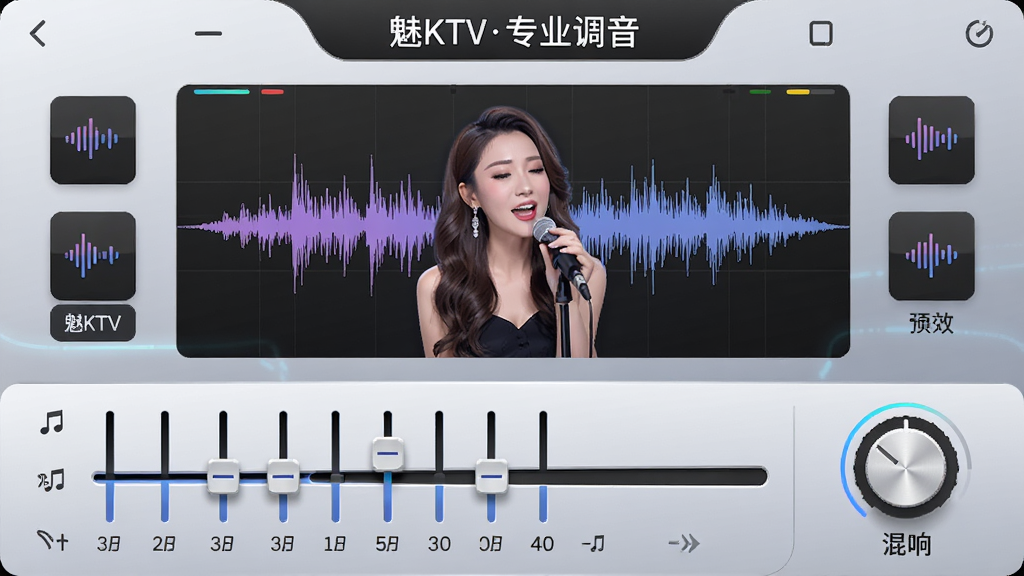 ����һ����KTV�ݳ��������棬�����·�Ϊ�����������������ť������չʾ�����ݳ����Σ�������ע����KTVרҵ������������Ϊǳ�ҽ��䣬�����Ƽ��У����ֹ�����ϸ������ЧԤ��ͼ�꣬���ʸ��壬�ɾ��޶���Ԫ��
