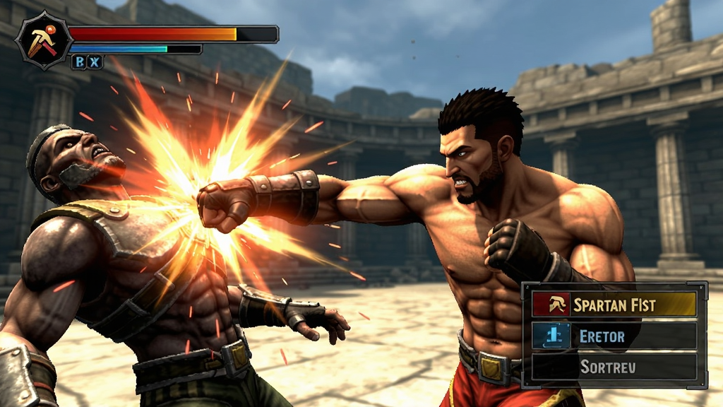 ˹�ʹ�֮ȭ(Spartan Fist) ��Ϸս�����棬���ǻ�ȭ������ˣ���Ч��������ʾѪ����ǿ��ѡ�����
