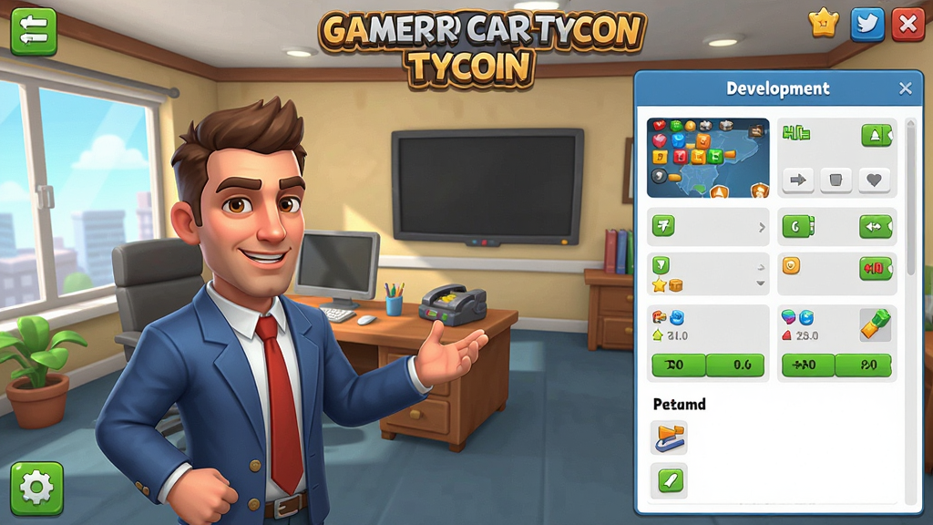 ְҵ��Ҵ��(Gamer Career Tycoon) ��Ϸ�������ͼ��չʾ�칫�ҳ����뿪����壬�û�����������ɫ������������ģ�⾭ӪԪ�أ�������ƫ��ͨдʵ��