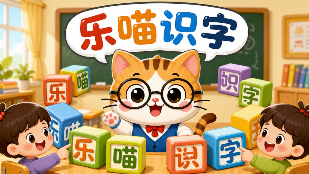 ���壺һֻ�ɰ��Ŀ�ͨè����ʦ����Χ�����Ŷ�����С�����ʶ�֡������Ĳ�ɫ���麺�֣������ǿ��ĵ�ָ���ֿ顣���֣����й�ͼ��è��λ�ڻ������룬�ֿ�ʻ������У����ӷֲ������ࡣ�Ű棺�������ݱ�ע������ʶ�֡��ĸ����֣�������Ŀ������������õĶ�ͯ�廭���ɫ�ʱ��Ͷȸߣ�����Բ��ϸ�ڣ�è������۾����������У���������������Ц�ݣ���������ܰ�Ľ��ҡ����ʣ����壬�ɾ����޶���Ԫ�ء�