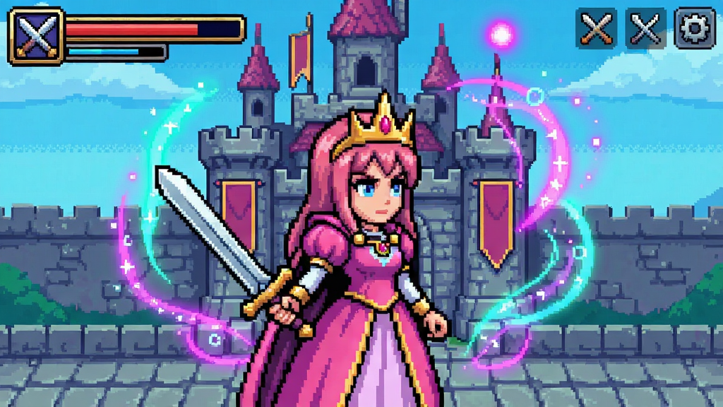 ս�����������(Battle Princess Madelyn) �������ͼ�����ط�񣬹����ֳֳ���վ�ڳǱ�ǰ��������ħ����Ч��ɫ�����ޣ�ϸ�ڷḻ����ϷUI�����ɼ�