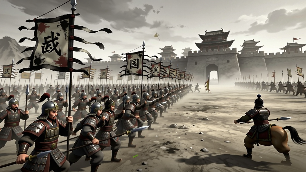 AI����ս��ʱ��(Warring States)��Ϸ���棬ˮī��񣬹Ŵ�ս����ʿ������ս��Ʈ��ǳر�����дʵ��������ϣ�����ϸ��