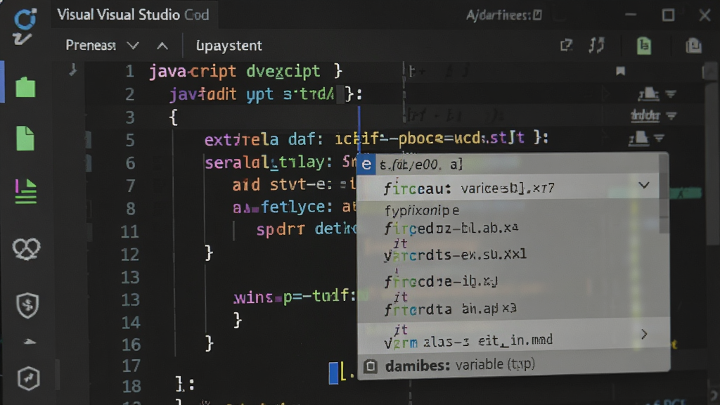 ��д Visual Studio Code �༭���Ĵ���༭������ɫ���ⱳ������Ļ������ʾһ�δ��зḻ��ɫ������ JavaScript ���룬��괦������͸�������ܲ�ȫ�����б����б���������������������ͺͼ��˵������Ļ��Ե¶��������ɫ�ļ�ͼ�����������岼��������ϸ�����������ʸɾ����޶���Ԫ�أ�ǿ��������ʾ���ܵ�ʵ���ԡ�