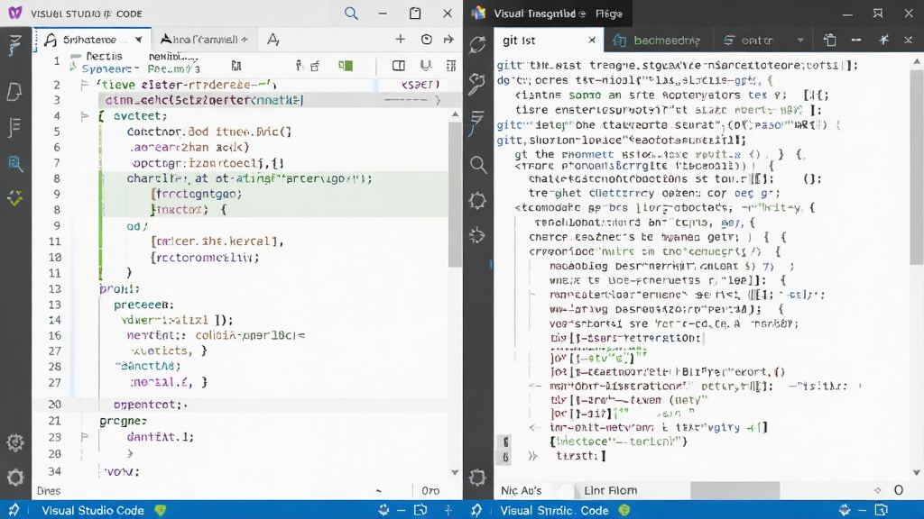 ����չʾ Visual Studio Code �༭���������֣�����Ǵ�����ɫ�޸ı�ǵĴ����ļ����Ҳ��Ǽ����ն˴��ڣ��ն�����ʾ�� git ����ִ�й��������������ײ�״̬����ʾ��֧������ͬ��ͼ�꣬����������ǳɫ���⡣���沼�־��⣬����չʾ�༭�����ն�Э���ĳ��������ʸɾ���ϸ���������޶������